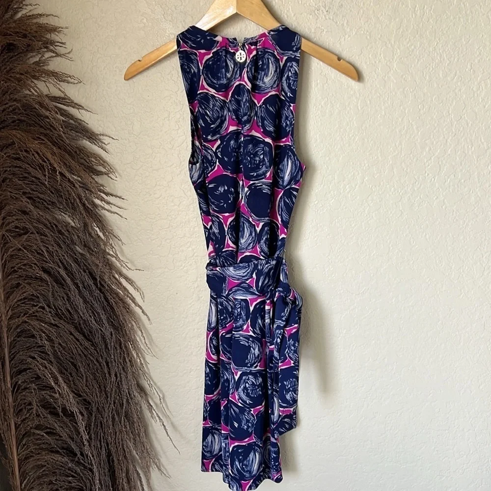 Tory Burch navy and purple printed belted  dress